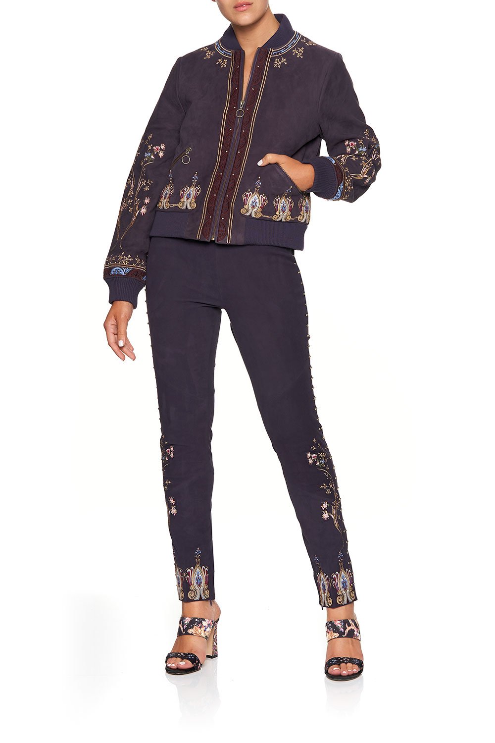 CAMILLA LEATHER BOMBER JACKET WILD FLOWER