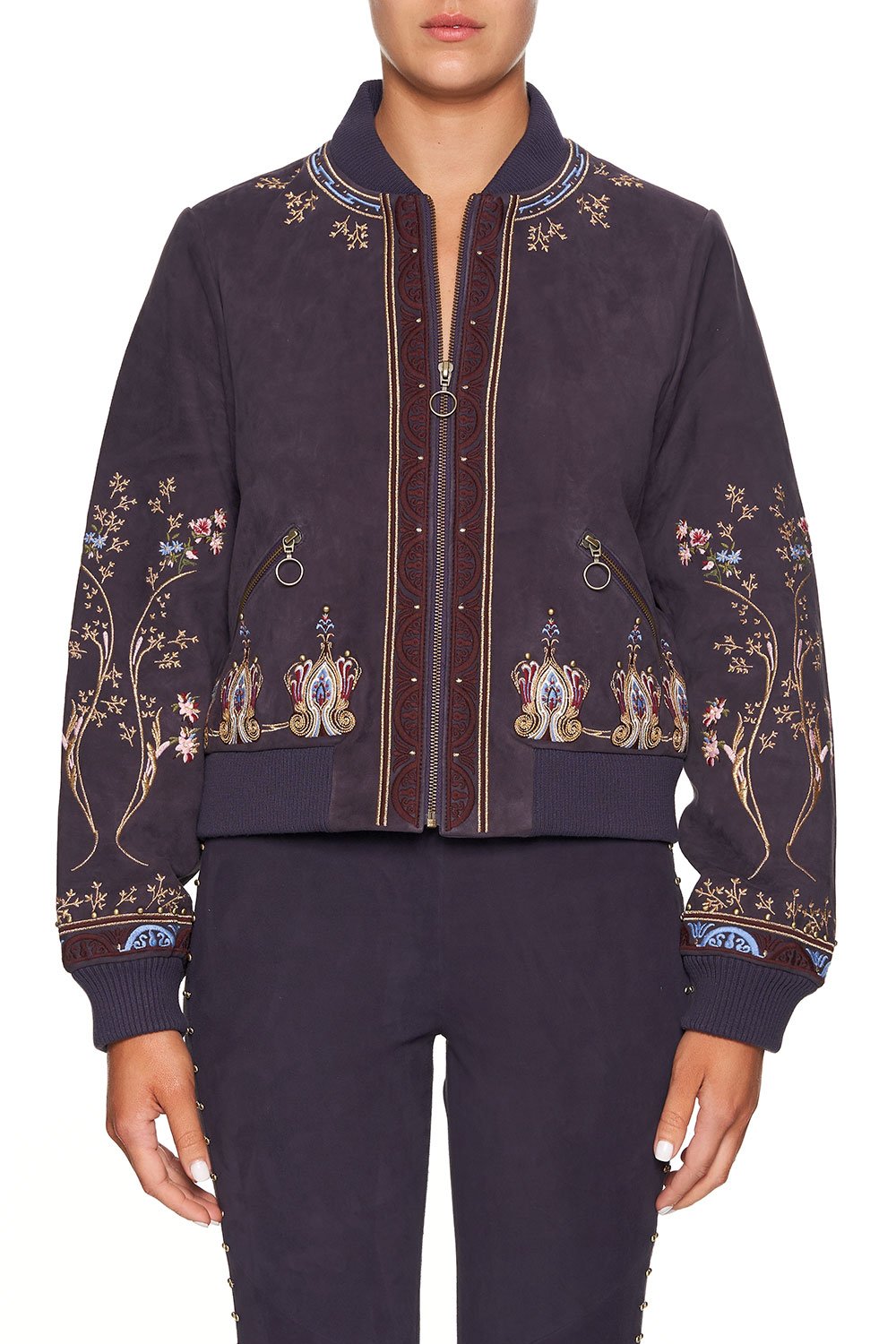 CAMILLA LEATHER BOMBER JACKET WILD FLOWER
