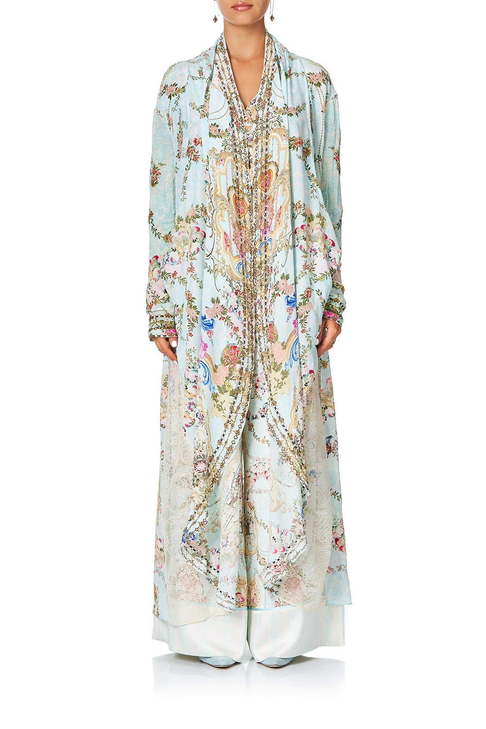 CAMILLA LONG CASUAL JACKET WITH LACE INSERTS VERSAILLES SKY