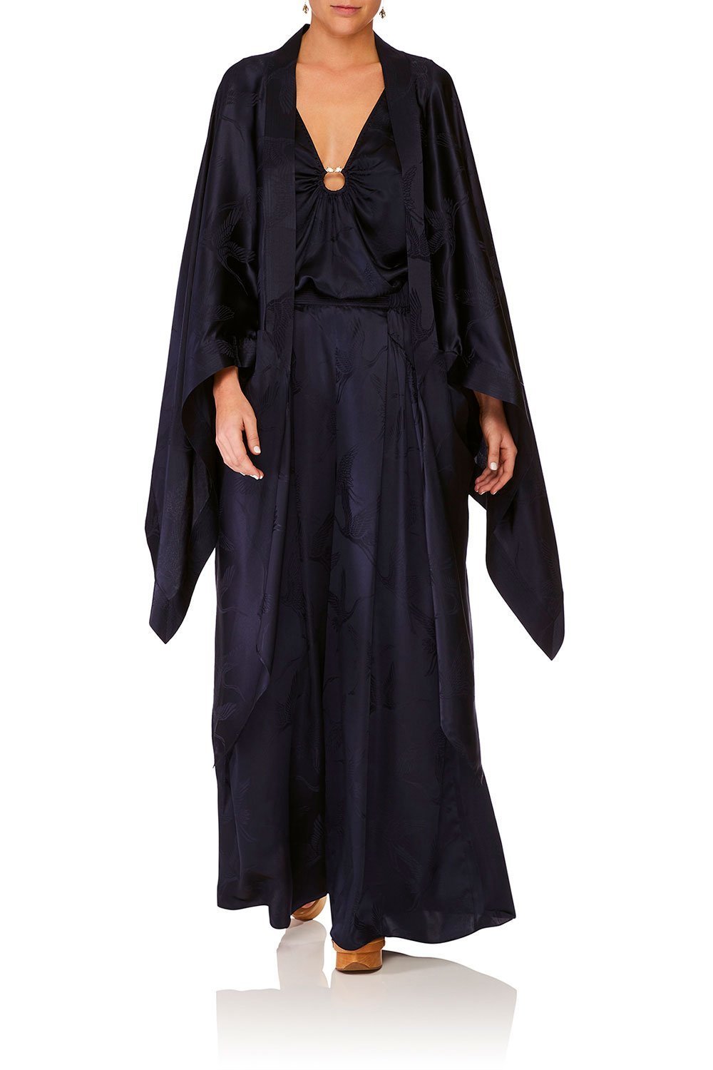 CAMILLA SOLID NAVY LONG DRAPED ROBE