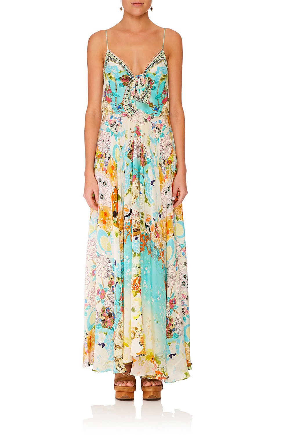 CAMILLA RETROS RAINBOW LONG DRESS W TIE FRONT