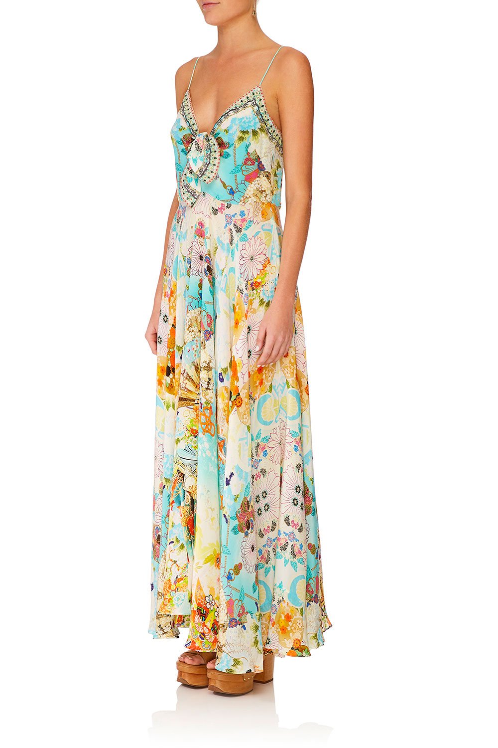 CAMILLA RETROS RAINBOW LONG DRESS W TIE FRONT