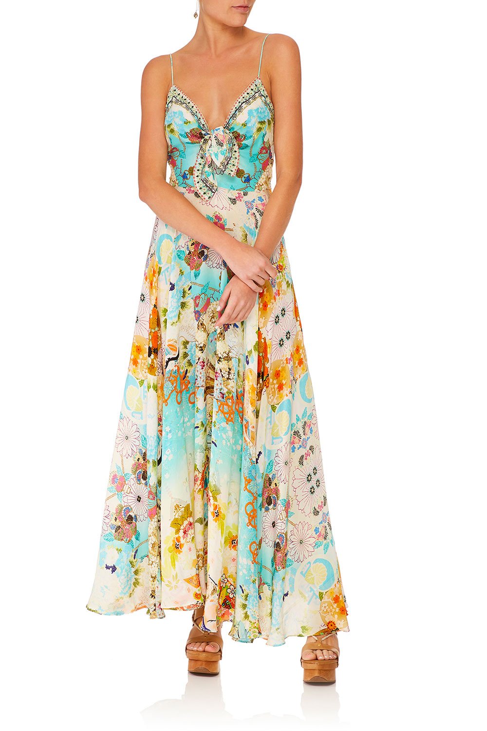 CAMILLA RETROS RAINBOW LONG DRESS W TIE FRONT