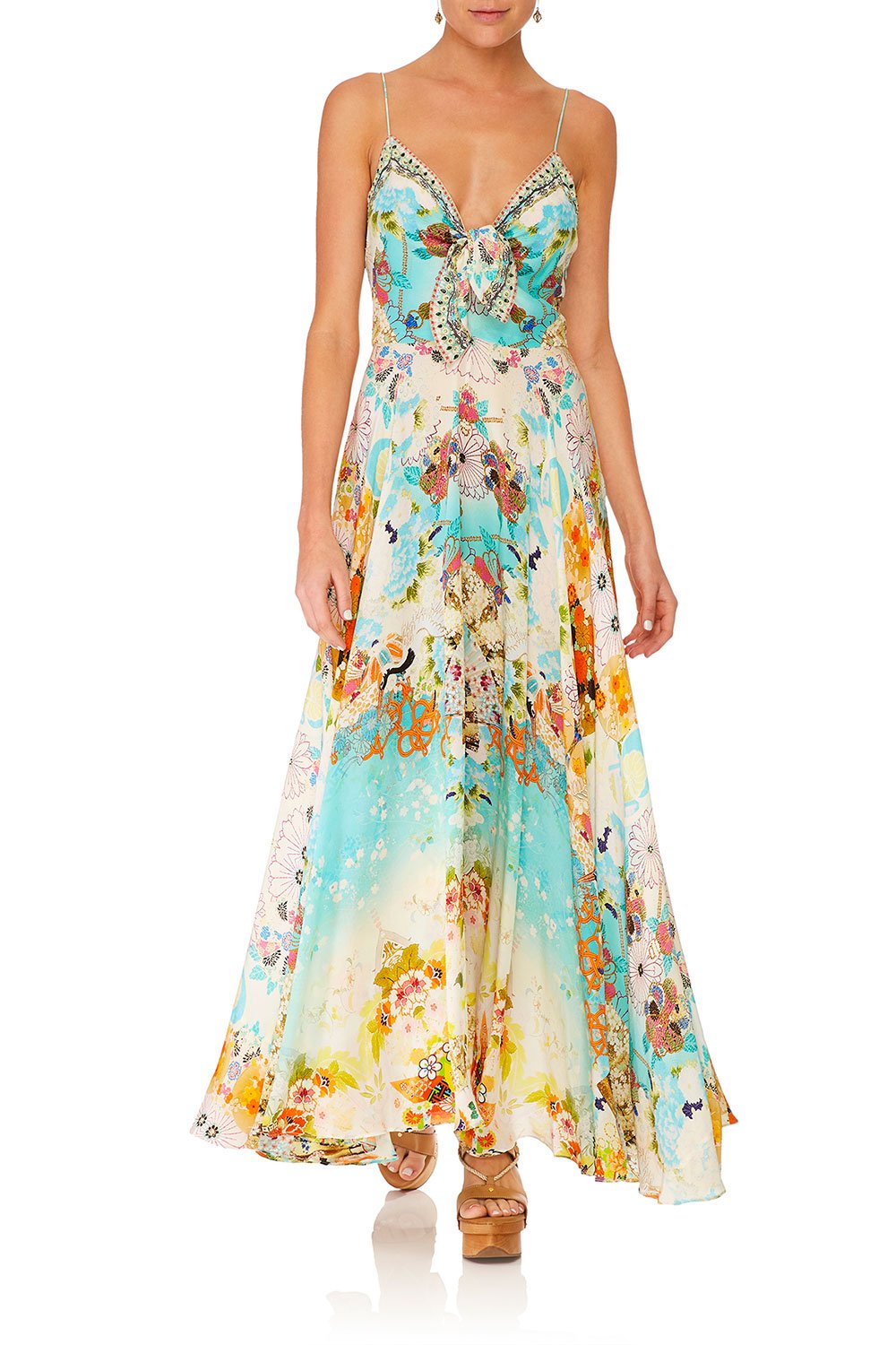 CAMILLA RETROS RAINBOW LONG DRESS W TIE FRONT