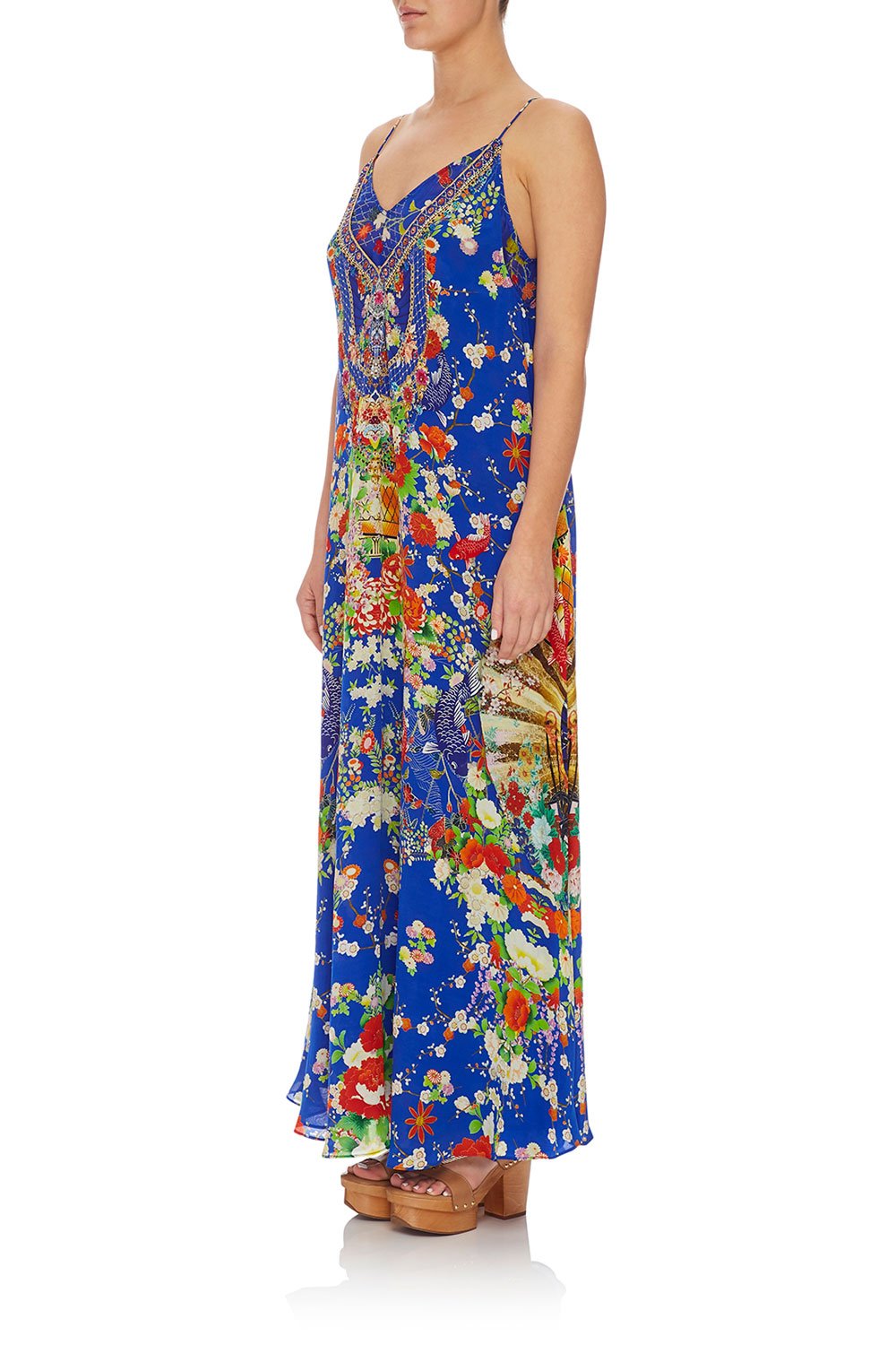 CAMILLA LONG DRESS W/ SHEER UNDERLAY PLAYING KOI