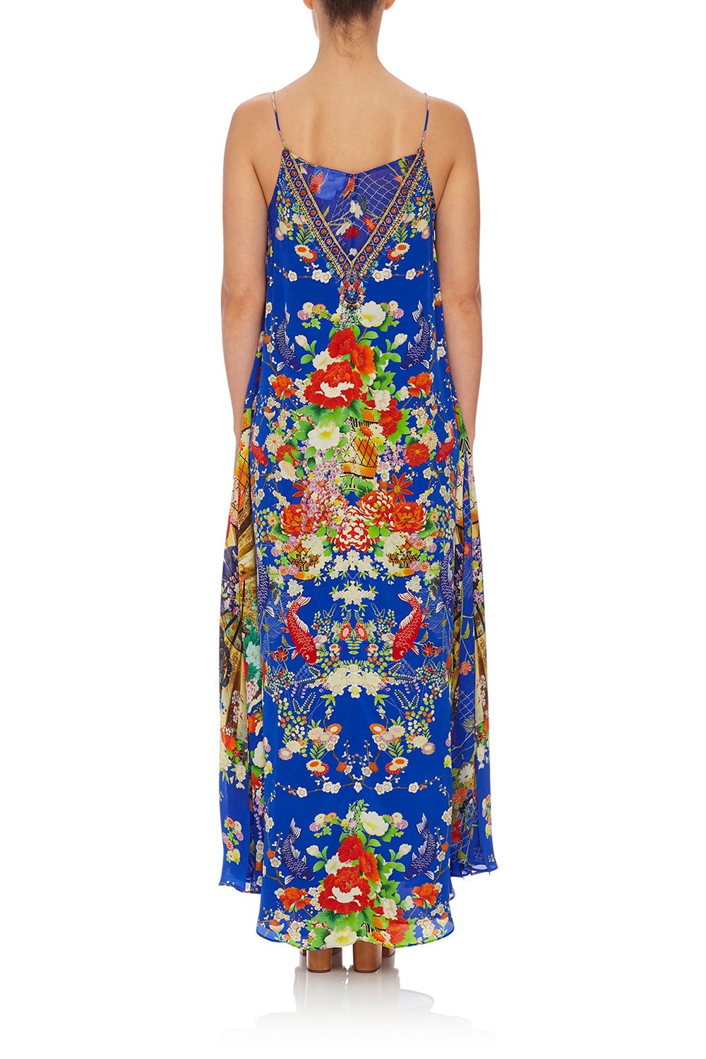 CAMILLA LONG DRESS W/ SHEER UNDERLAY PLAYING KOI