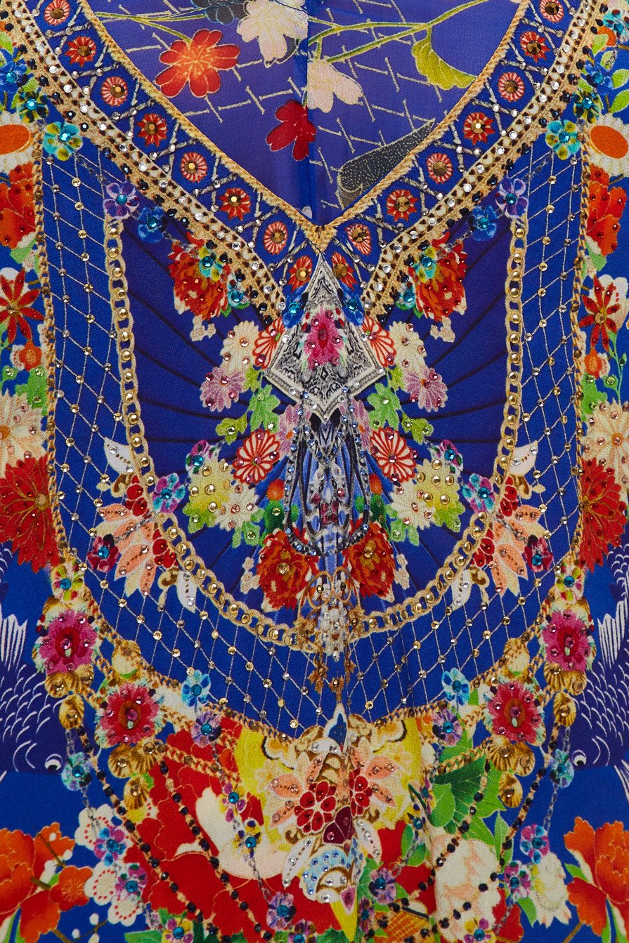 CAMILLA LONG DRESS W/ SHEER UNDERLAY PLAYING KOI