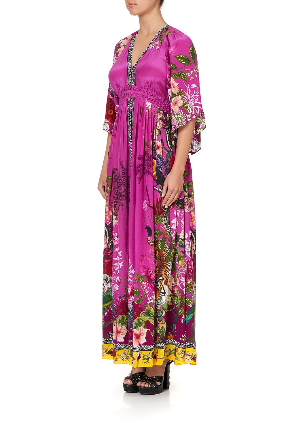 LONG DRESS WITH SMOCKED WAIST JUNGLE LANGUAGE