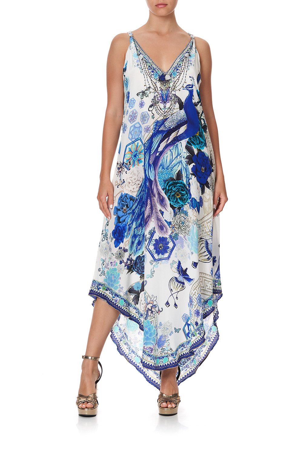 LONG DRESS WITH STRAP BEAD DETAIL WHITE SIDE OF THE MOON