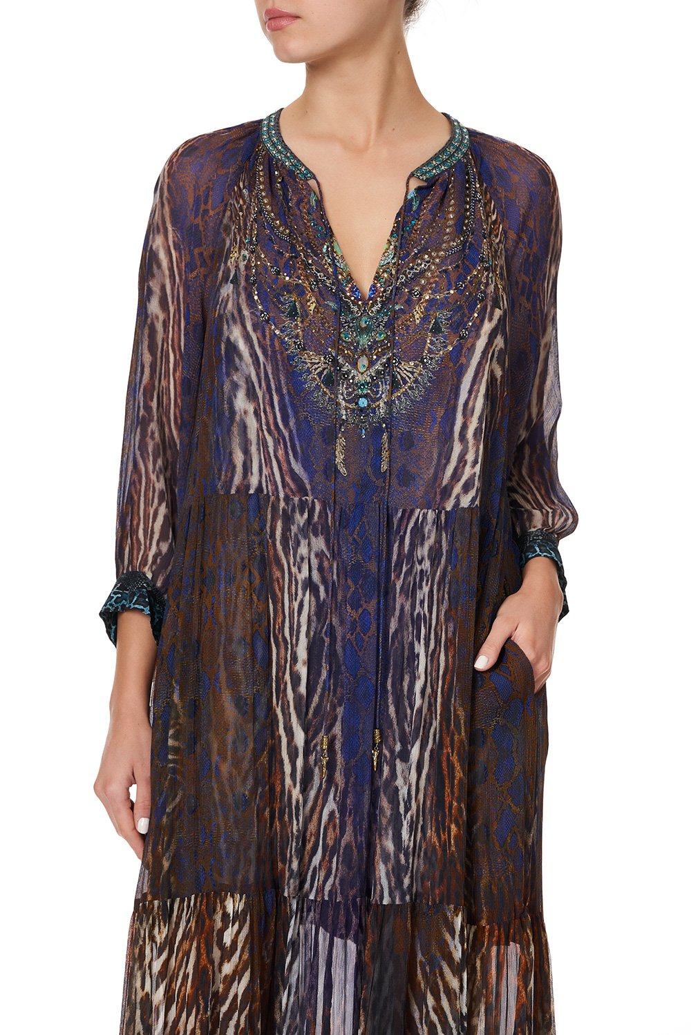 LONG GATHERED PANEL DRESS KOMODO QUEEN