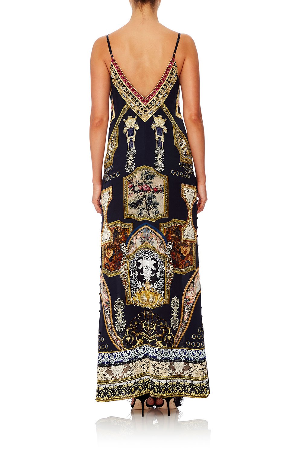 CAMILLA LONG GODET SLIP DRESS MIDNIGHT MEETING