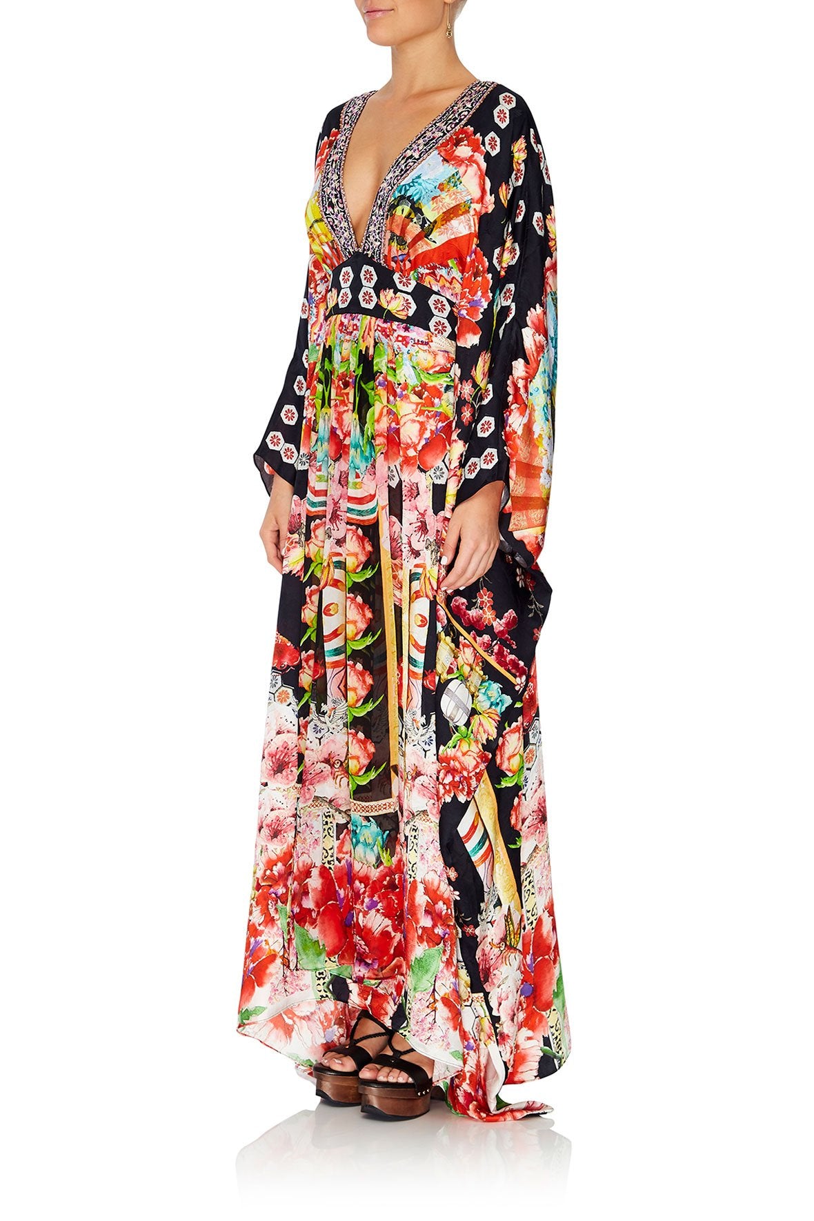 LONG KAFTAN WITH WAISTBAND PAINTED LAND