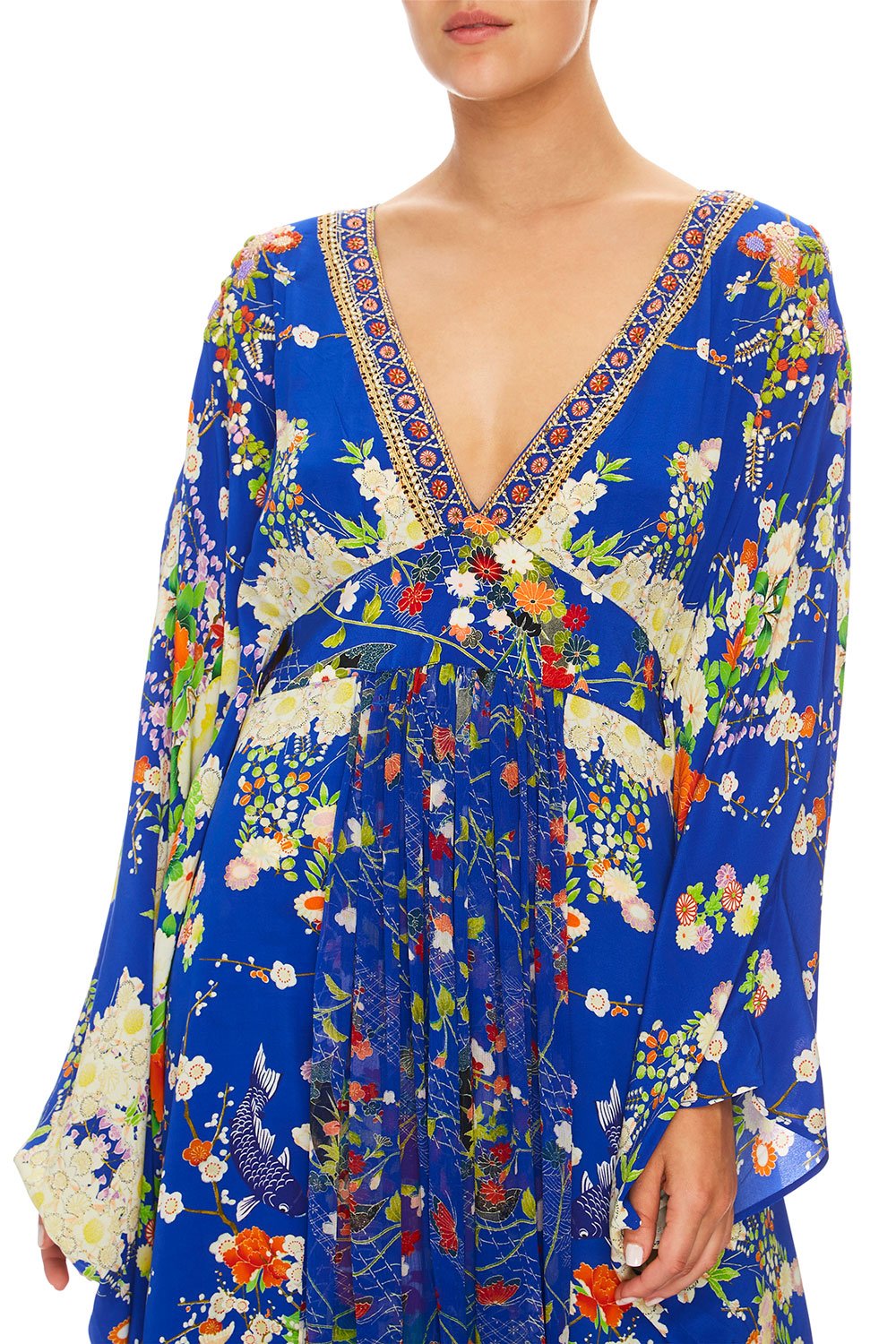CAMILLA LONG KAFTAN WITH WAISTBAND PLAYING KOI