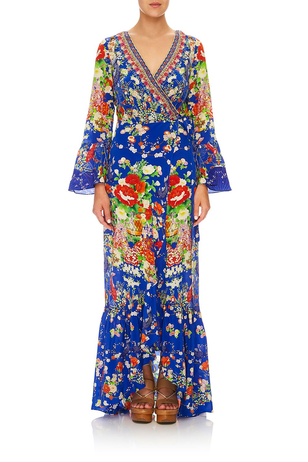 CAMILLA LONG SLEEVE WRAP DRESS PLAYING KOI