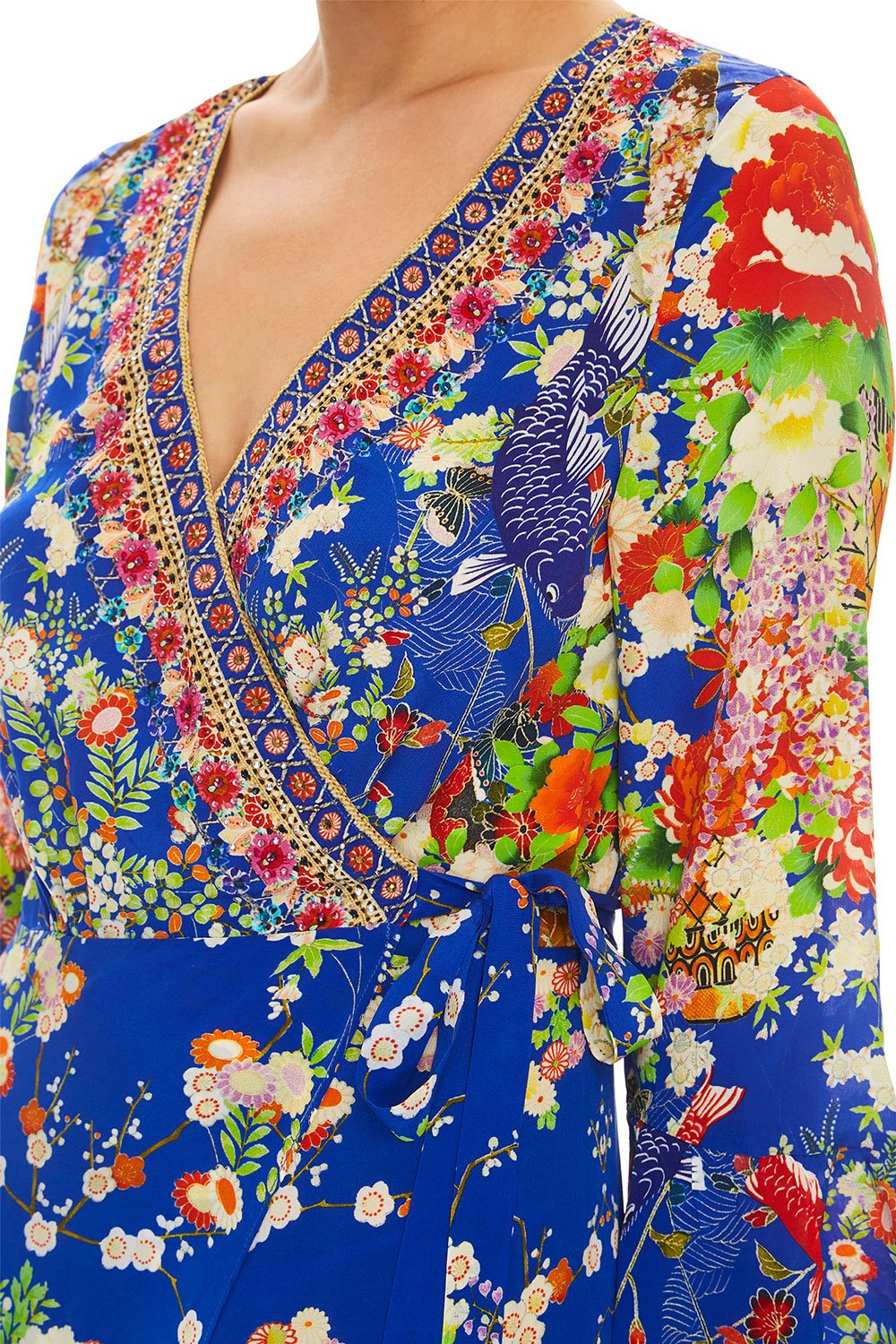 CAMILLA LONG SLEEVE WRAP DRESS PLAYING KOI