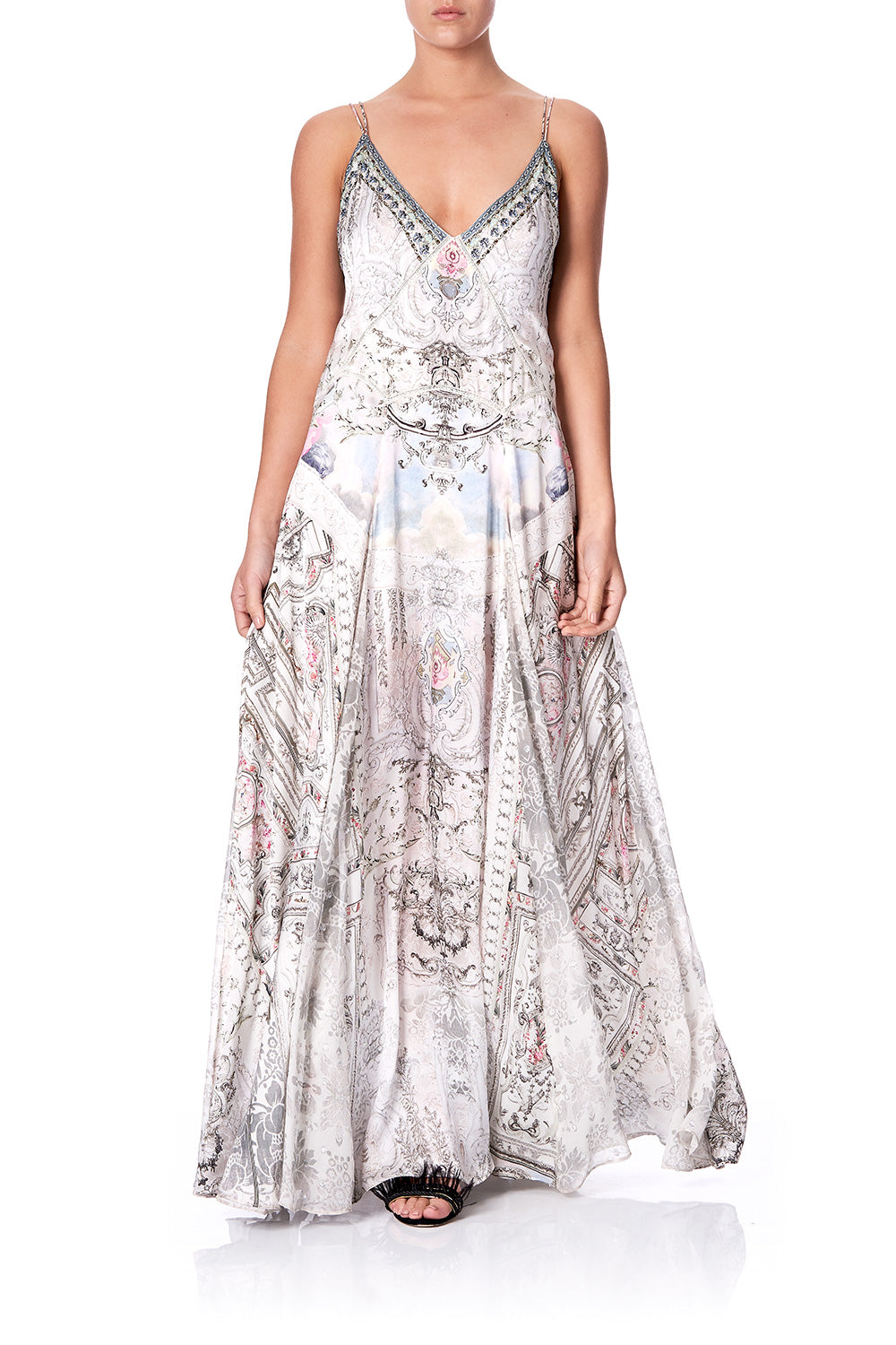 LONG SLIP DRESS WITH GODETS CRYSTAL CASTLE