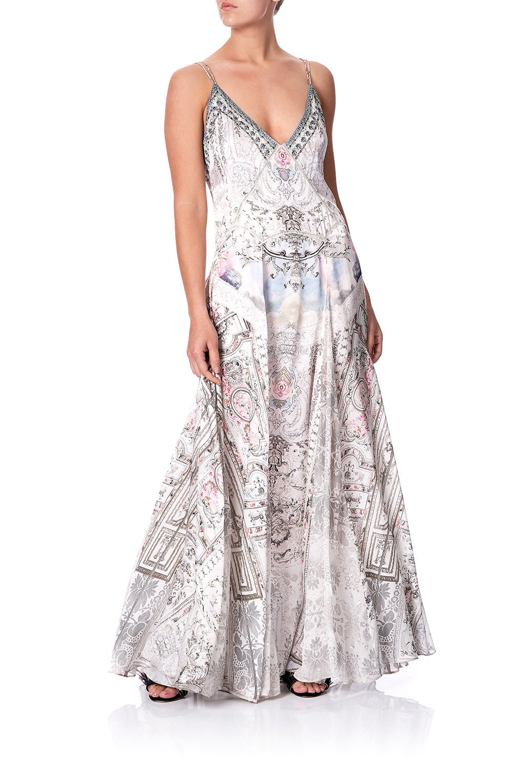 LONG SLIP DRESS WITH GODETS CRYSTAL CASTLE