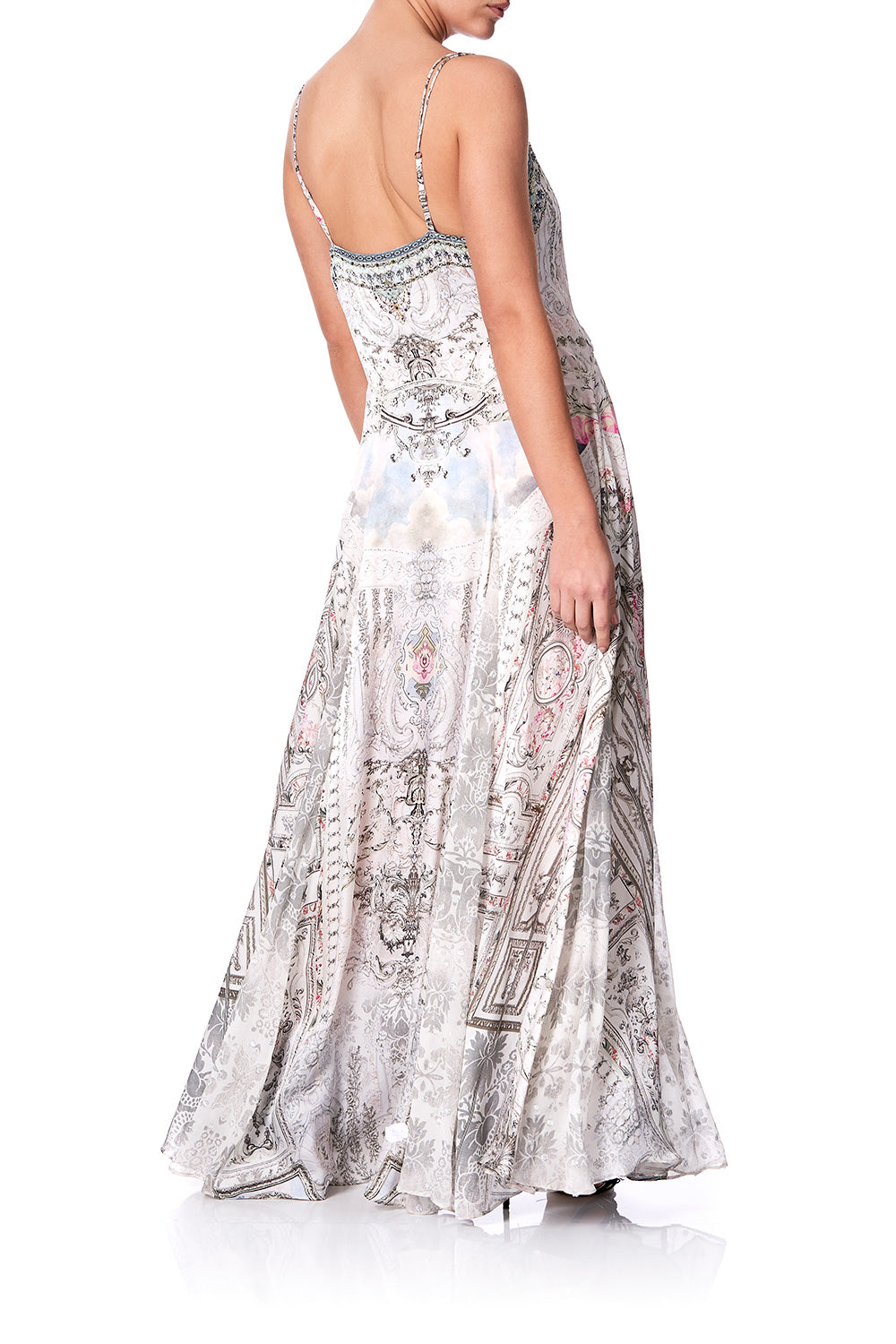 LONG SLIP DRESS WITH GODETS CRYSTAL CASTLE