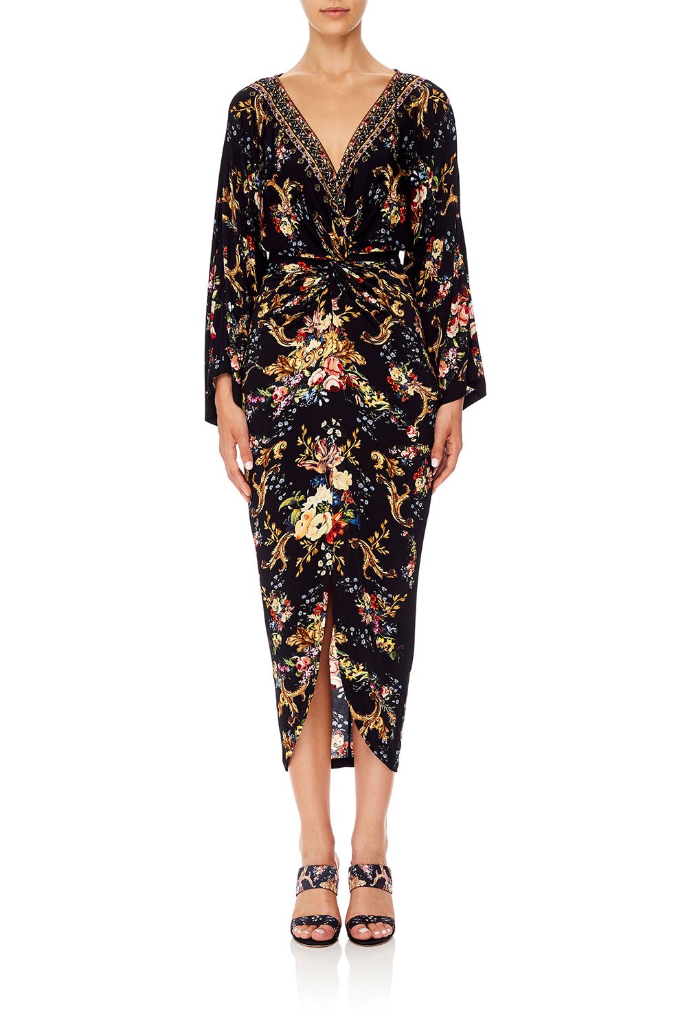 CAMILLA LONG SPLIT FRONT TWIST DRESS FRIEND IN FLORA