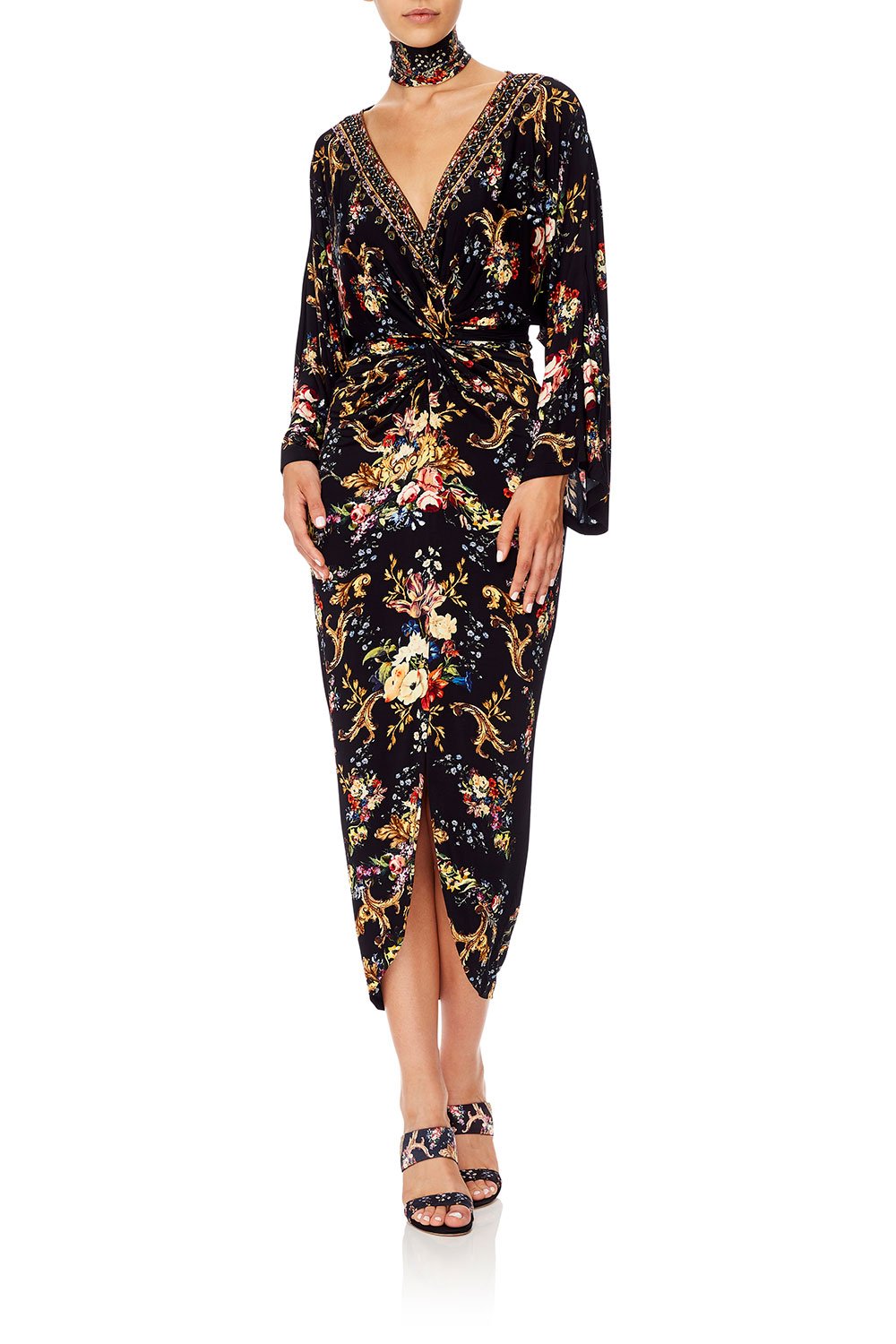 CAMILLA LONG SPLIT FRONT TWIST DRESS FRIEND IN FLORA