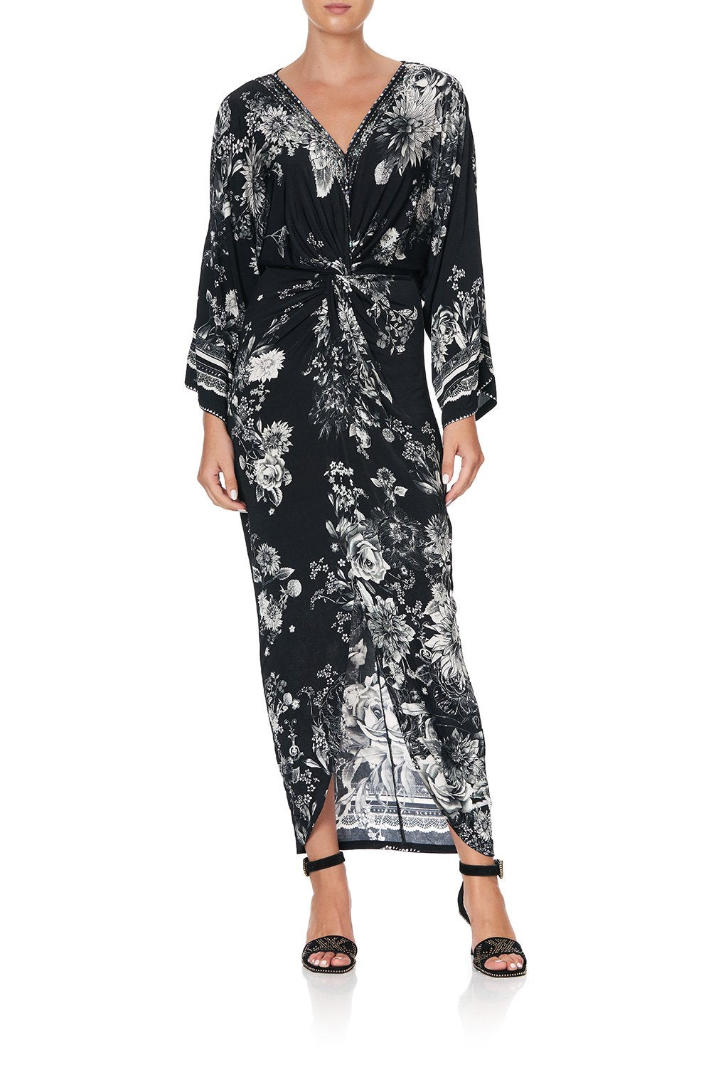 LONG SPLIT FRONT TWIST DRESS MOONSHINE BLOOM