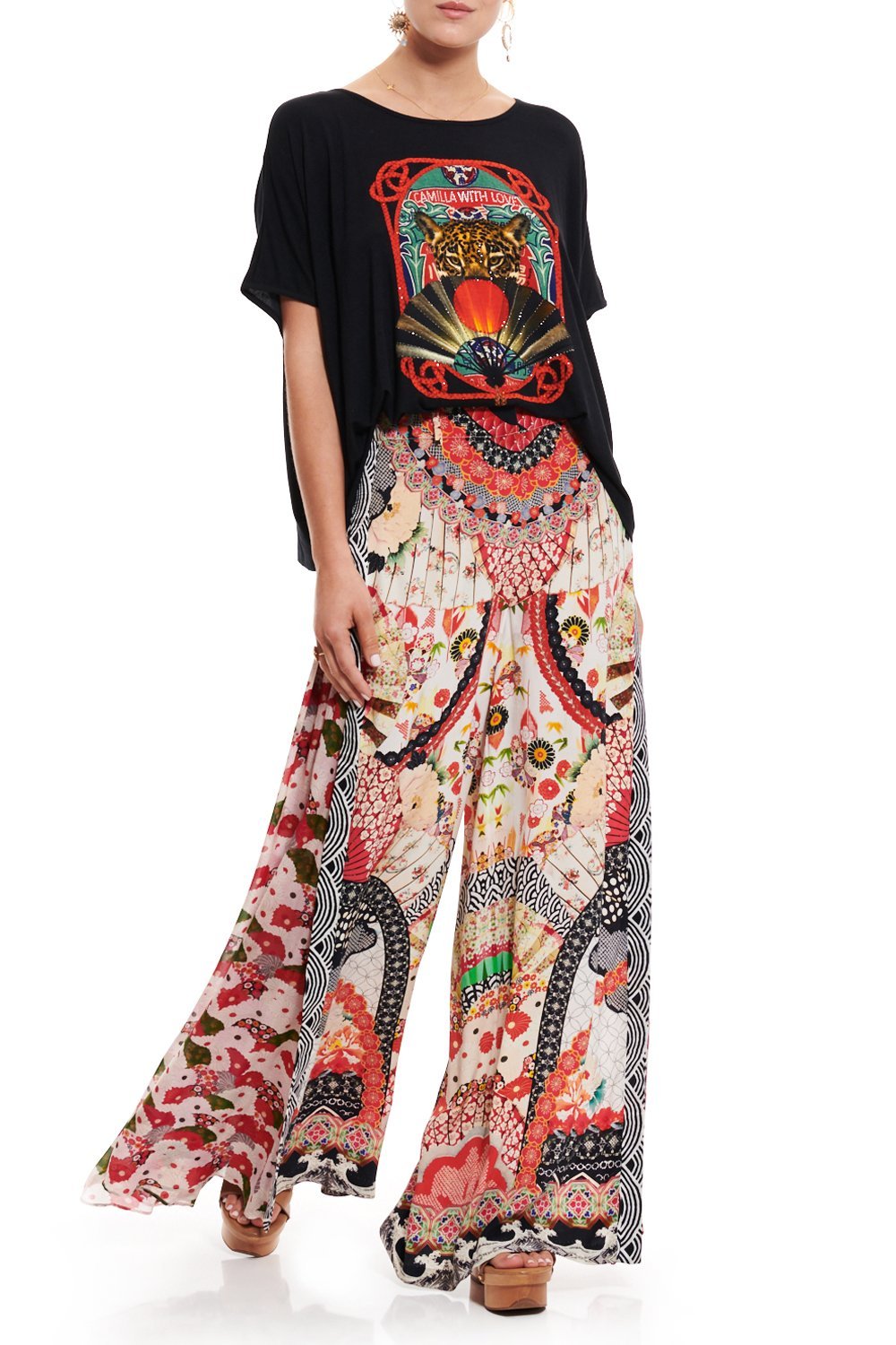 LOOSE FIT ROUND NECK TEE BLACK LEOPARD FAN