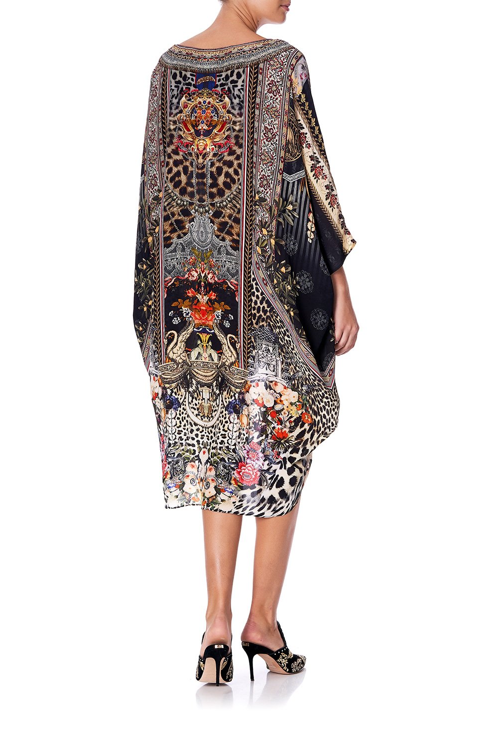 SCOOP BACK HEM DRESS MARAIS AT MIDNIGHT