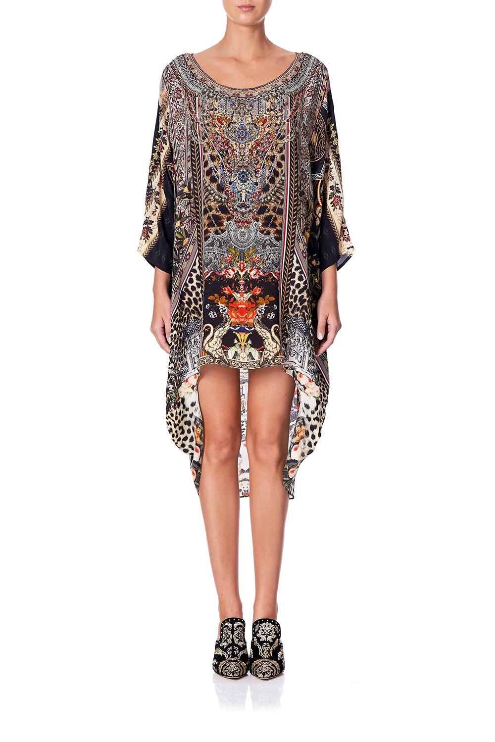 SCOOP BACK HEM DRESS MARAIS AT MIDNIGHT