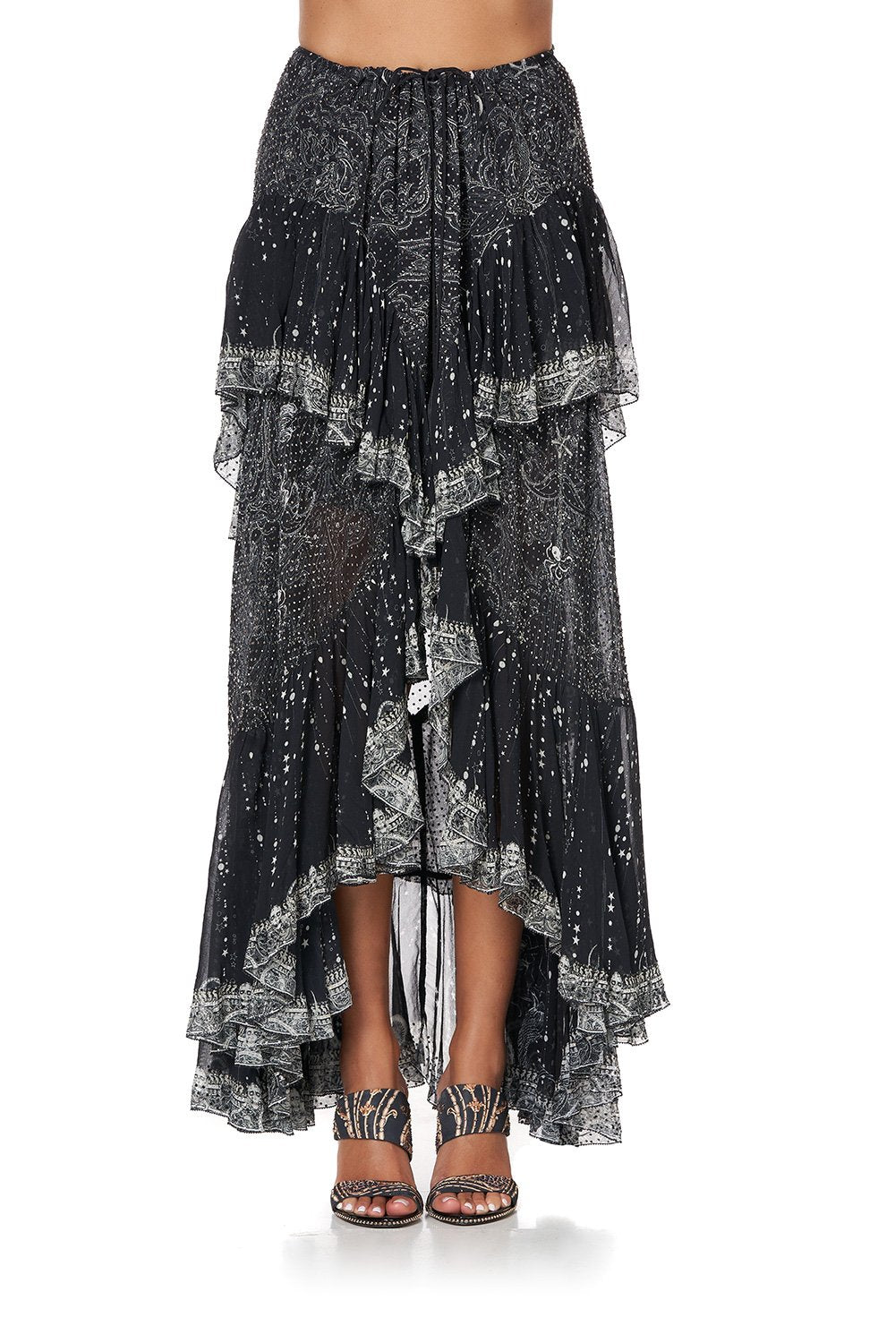 MAXI SKIRT WITH DOUBLE FRILL MIDNIGHT PEARL