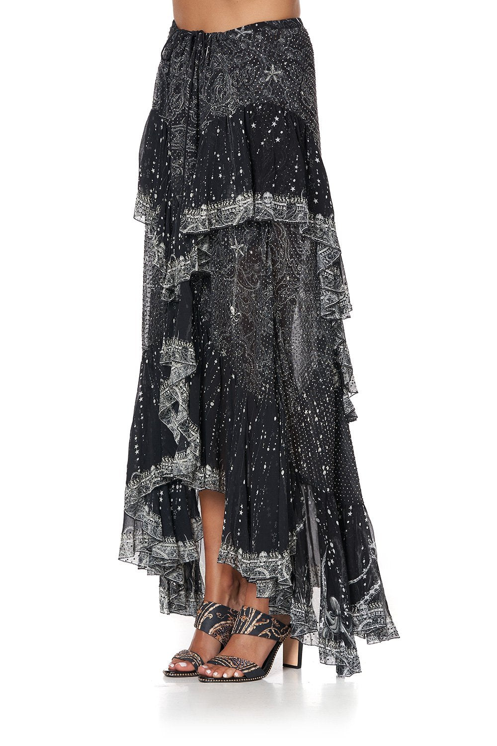 MAXI SKIRT WITH DOUBLE FRILL MIDNIGHT PEARL
