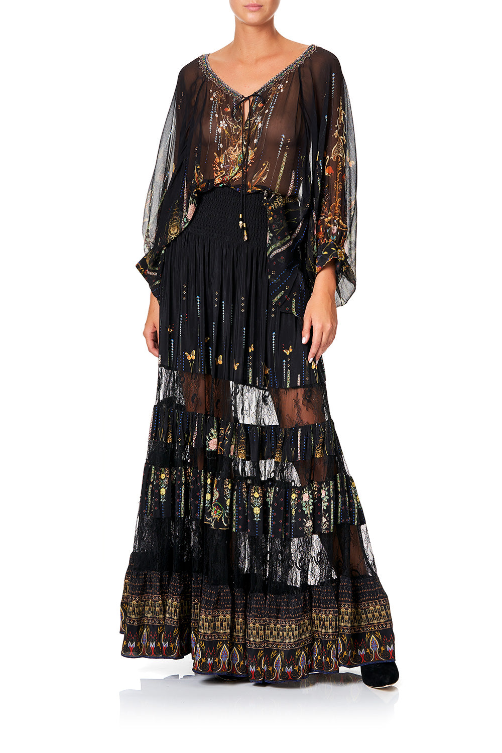 CAMILLA MAXI SKIRT WITH LACE INSERTS REBELLE REBELLE