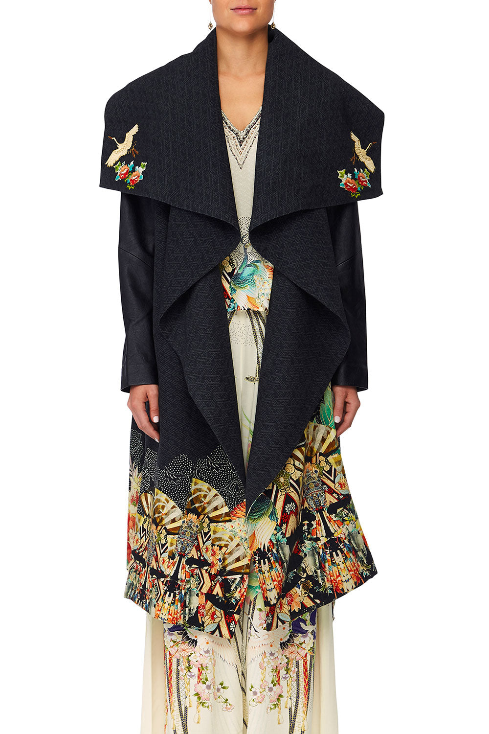 CAMILLA MIDNIGHT MOONCHILD WATERFALL COLLAR COAT