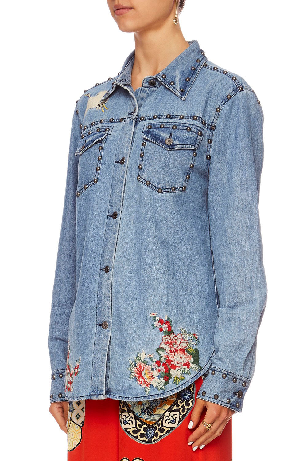 MS MAIKO STUDDED DENIM SHIRT