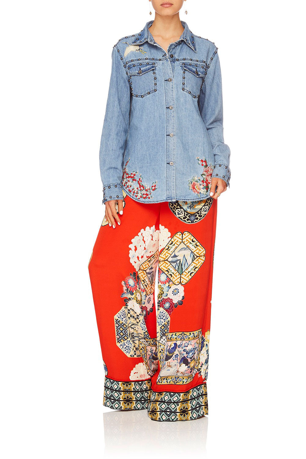 MS MAIKO STUDDED DENIM SHIRT