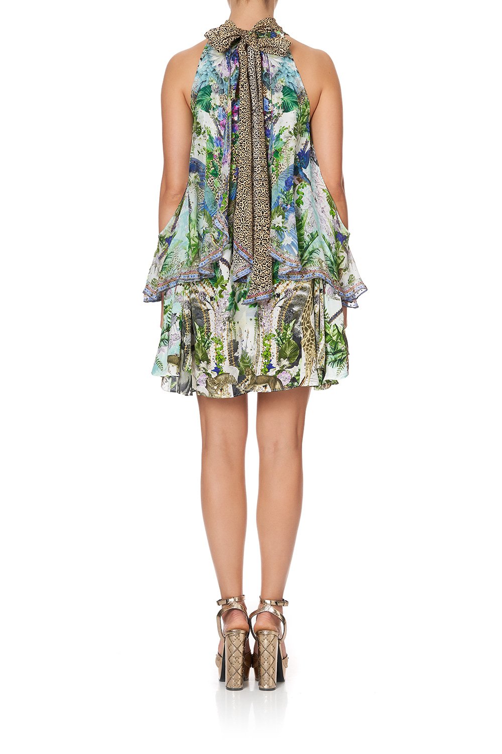 NECK TIE SHORT DRESS MOON GARDEN