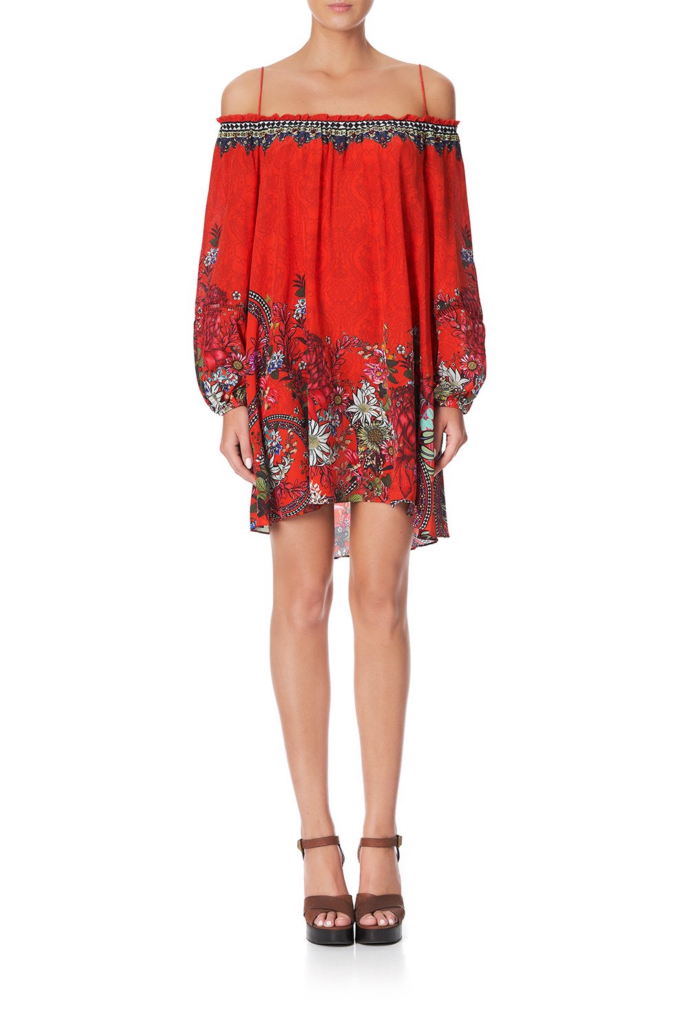 OFF SHOULDER DRESS WITH NECK TIE WONDERING WARATAH