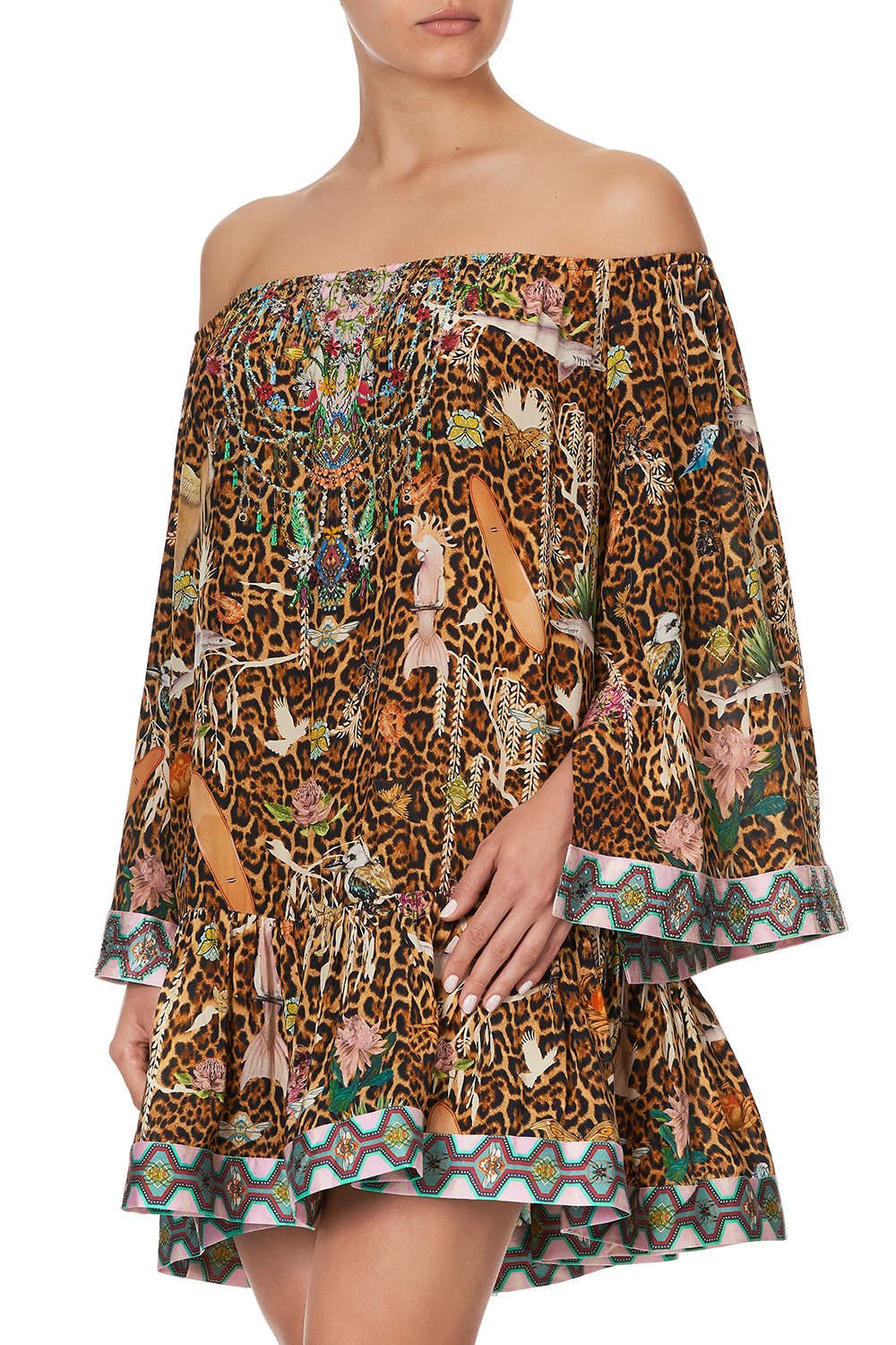 OFF SHOULDER FRILL HEM DRESS FAUNA ELECTRO