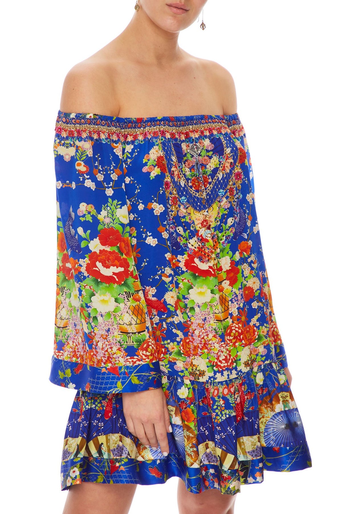 CAMILLA OFF SHOULDER FRILL HEM DRESS PLAYING KOI