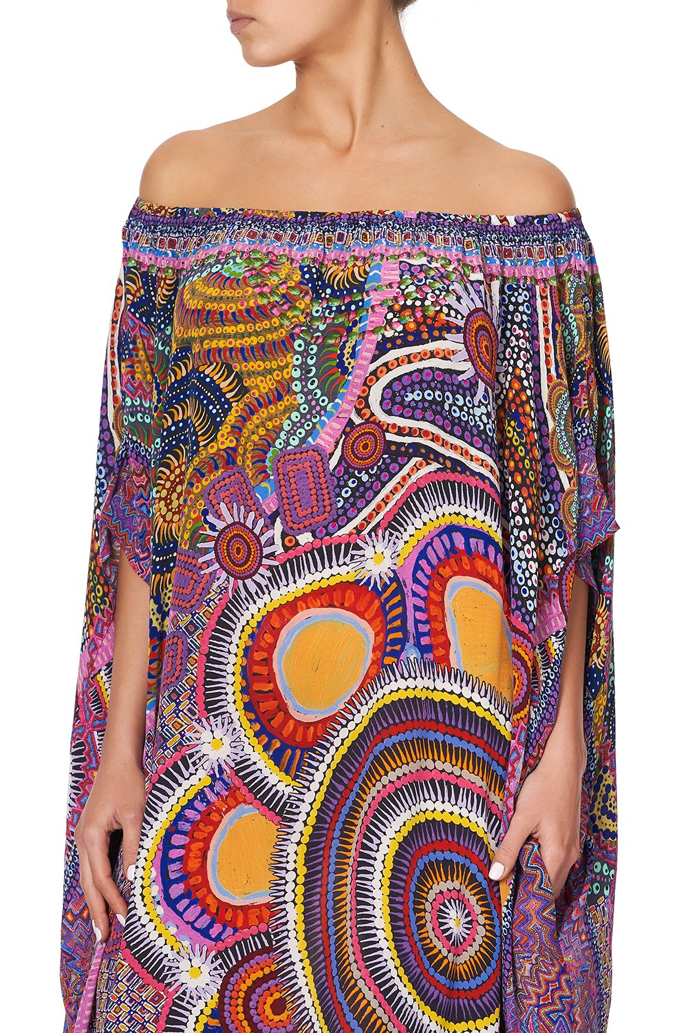 OFF SHOULDER KAFTAN WITH SPLIT WARLU DREAMING