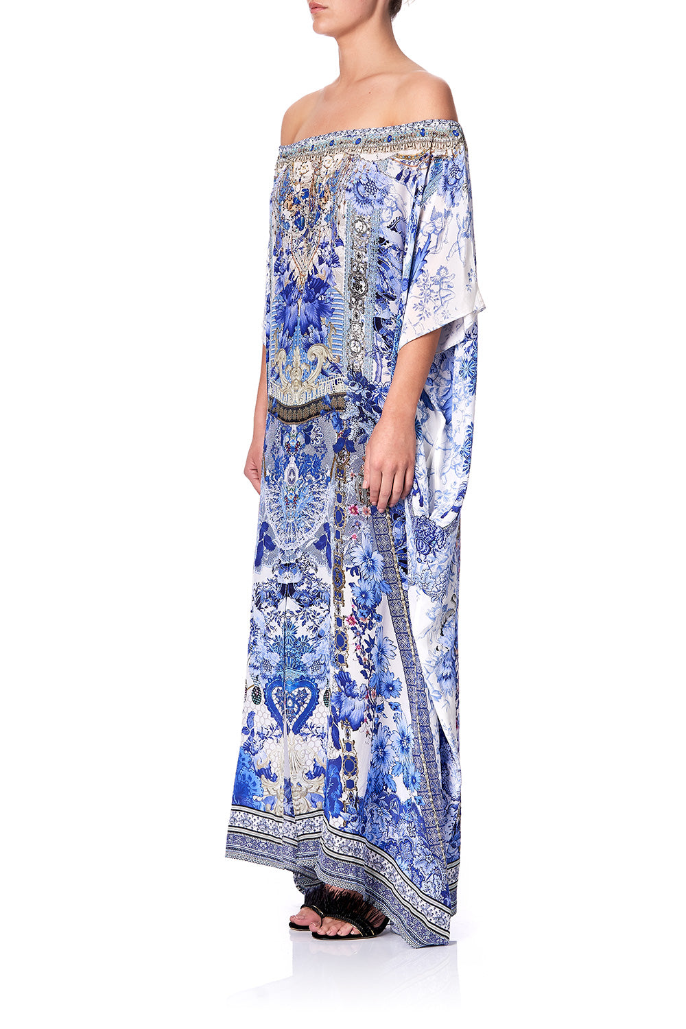 OFF SHOULDER KAFTAN WITH SPLIT PAINTED PROVINCIAL