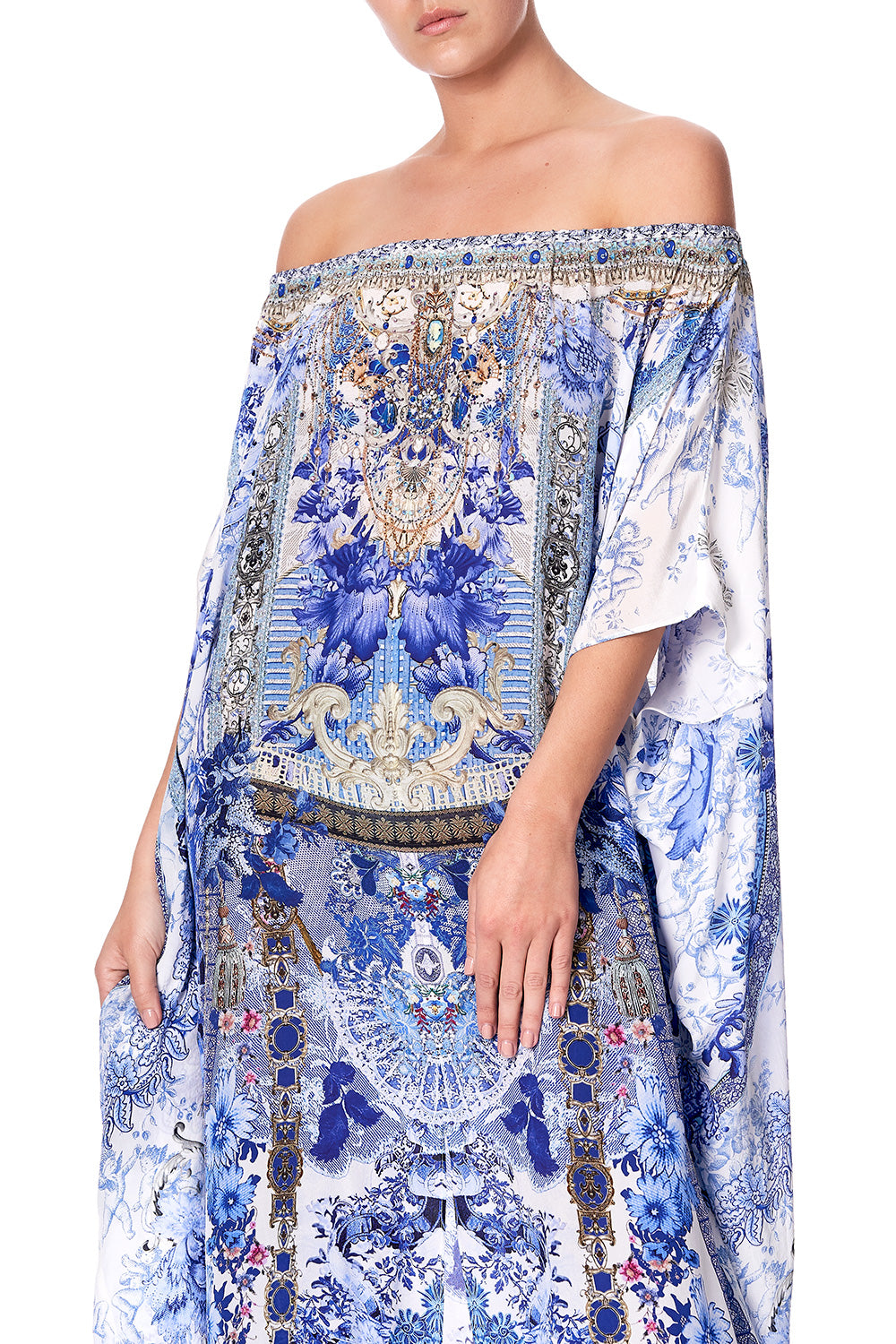 OFF SHOULDER KAFTAN WITH SPLIT PAINTED PROVINCIAL