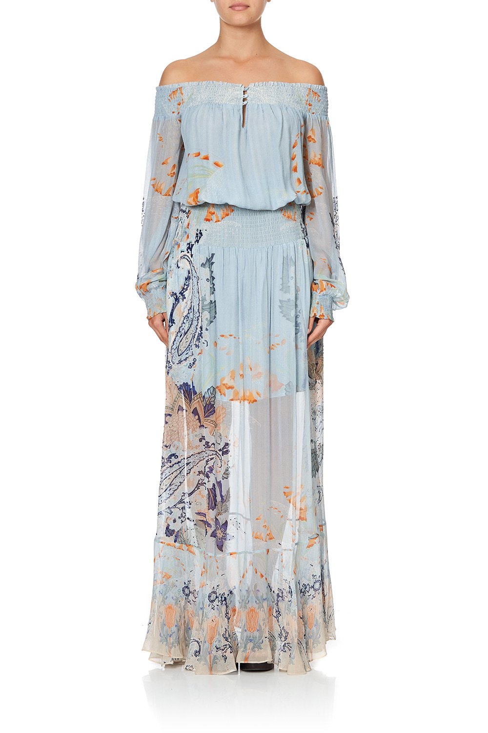 OFF SHOULDER SHIRRED DRESS FRASER FANTASIA