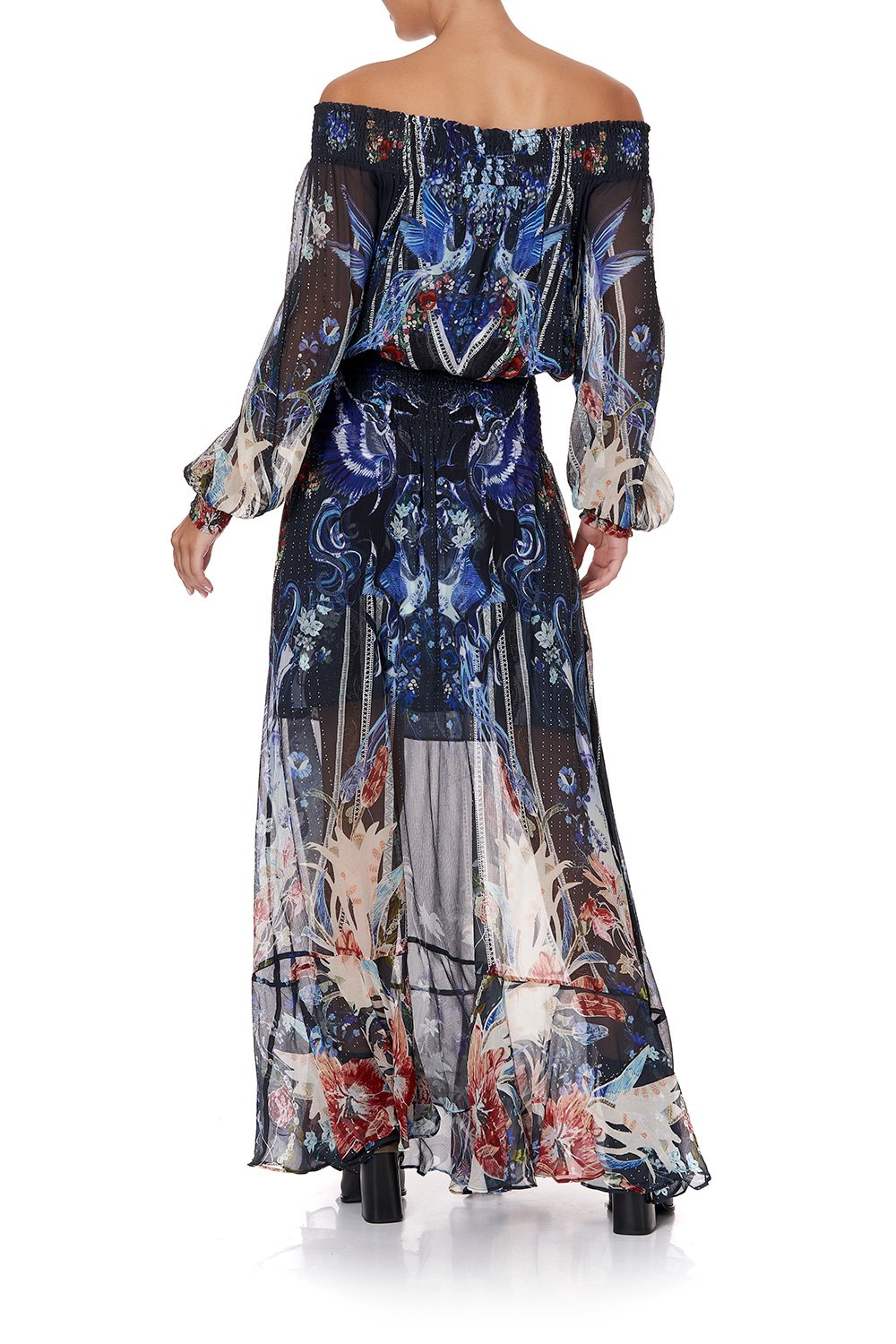 OFF SHOULDER SHIRRED DRESS MARE MYSTIQUE