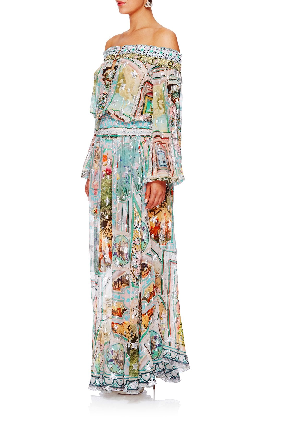 MATRIARCH MUSINGS OFF SHOULDER SHIRRED DRESS