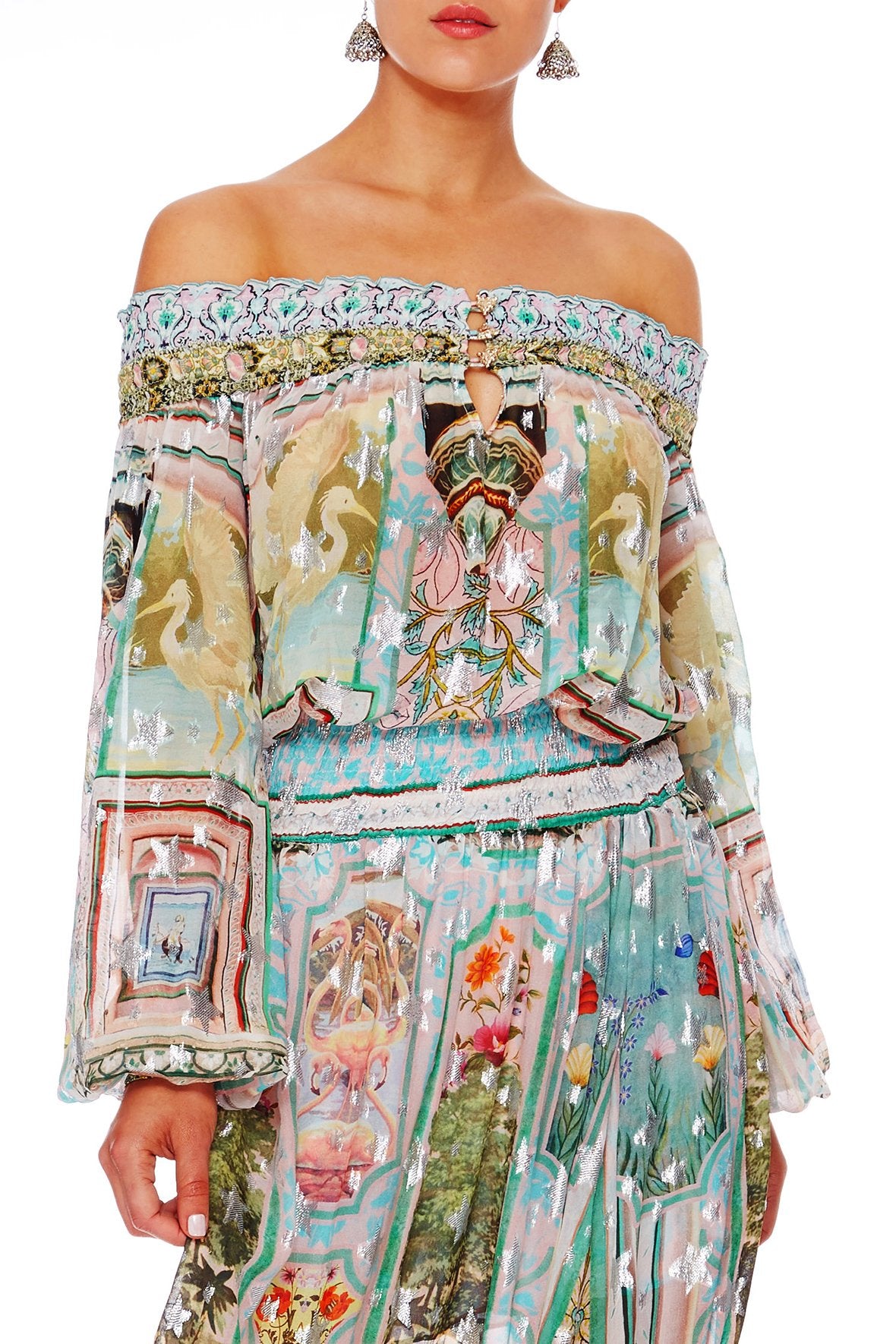 MATRIARCH MUSINGS OFF SHOULDER SHIRRED DRESS