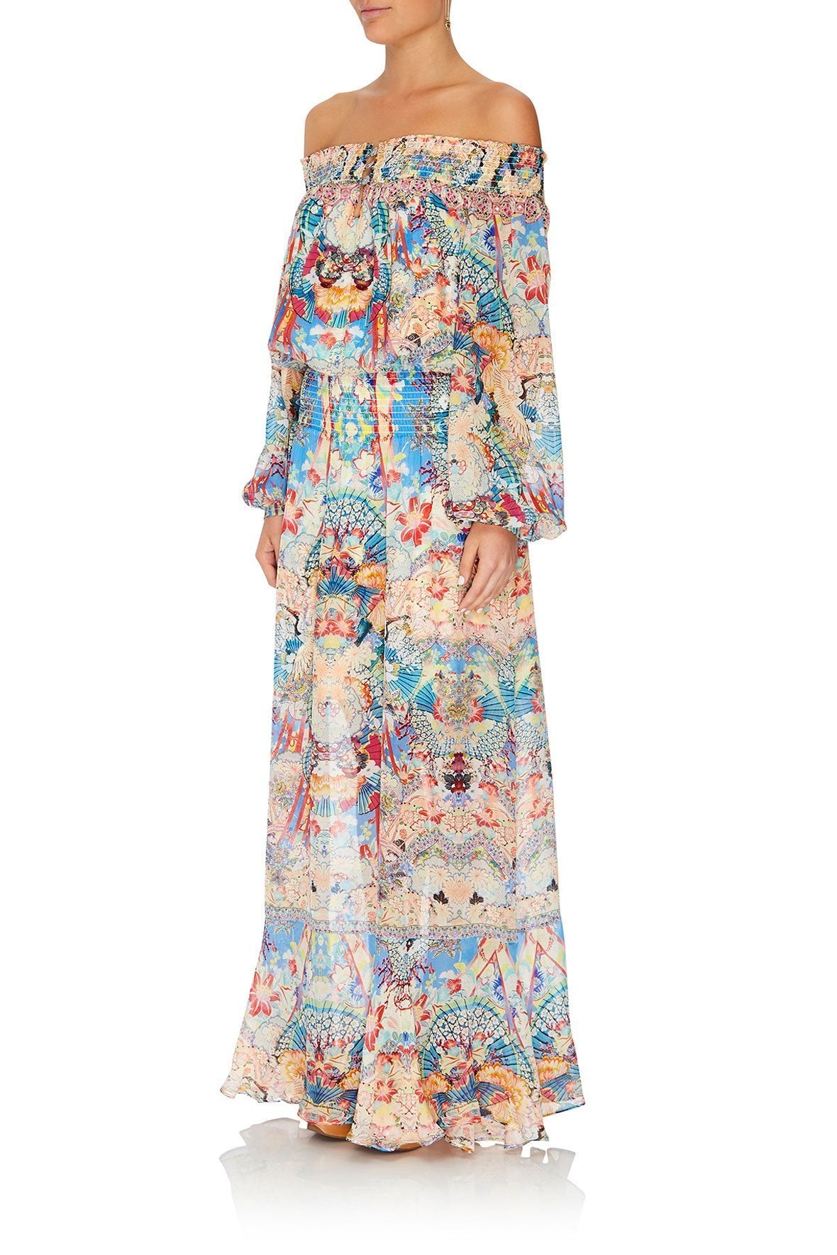 OFF SHOULDER SHIRRED DRESS MISO IN LOVE