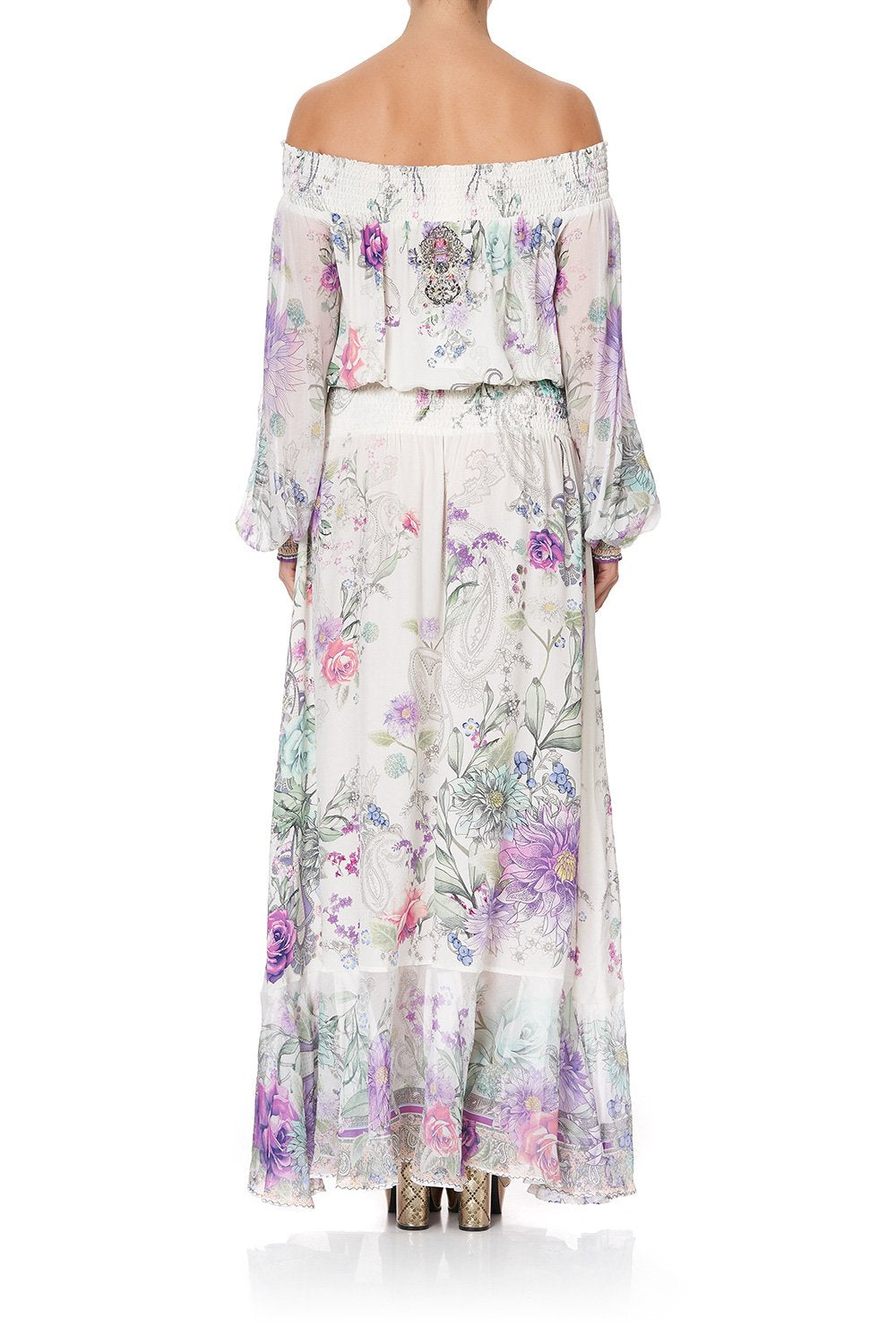 OFF SHOULDER SHIRRED DRESS FOREVER FAR