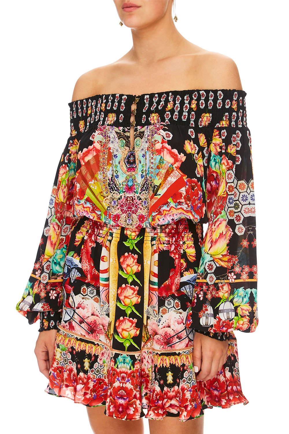 CAMILLA PAINTED LAND OFF SHOULDER SHORT DRESS