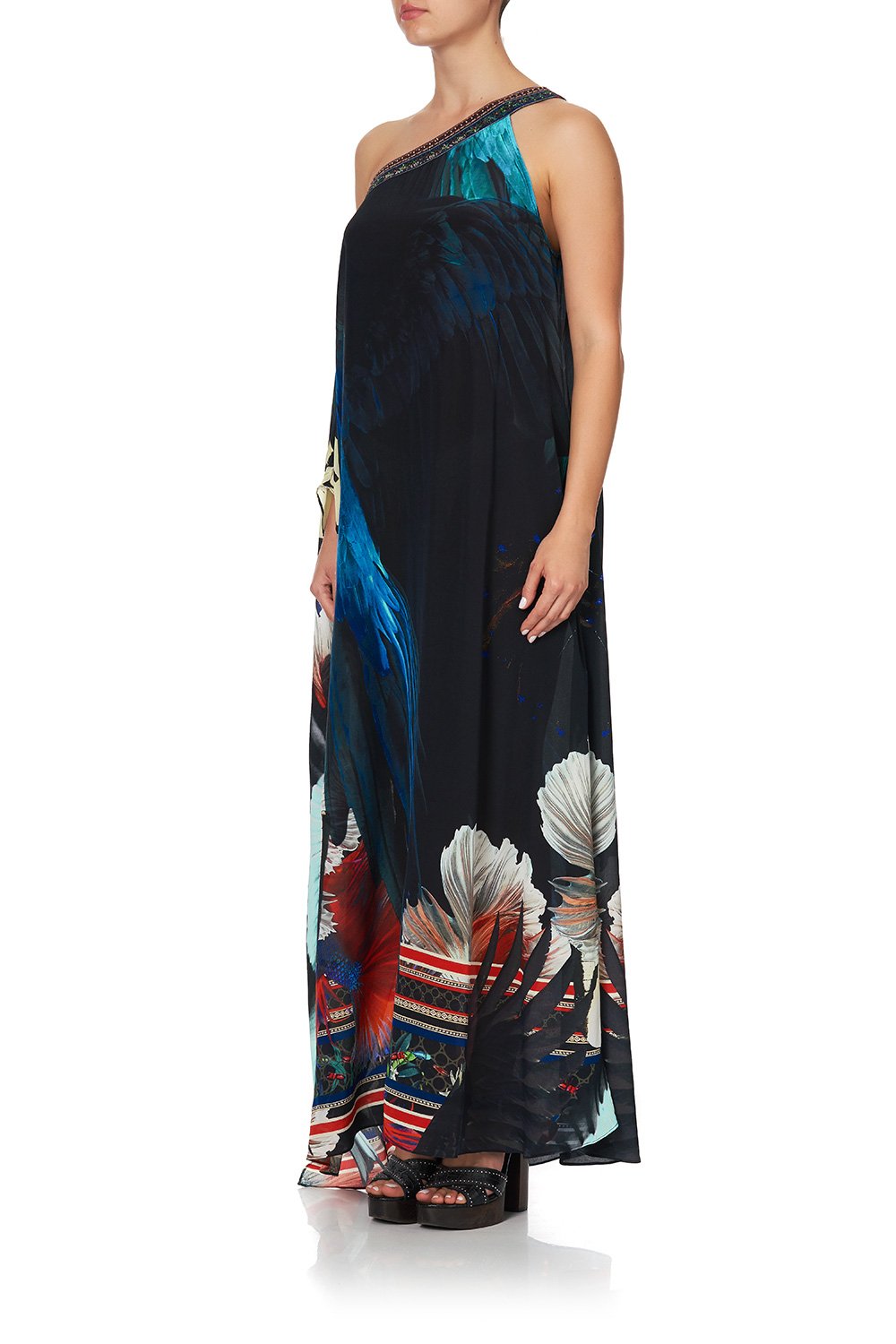 ONE SHOULDER KAFTAN WITH NECKBAND NIGHT FLIGHT