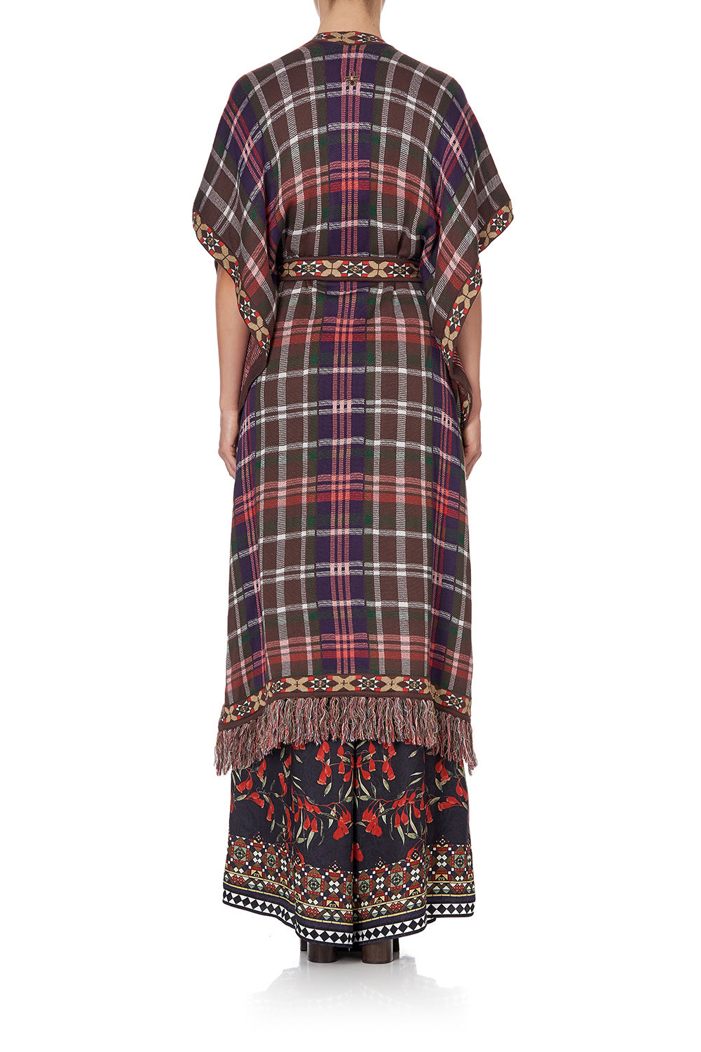 TIE FRONT PONCHO WITH FRINGING PAVED IN PAISLEY